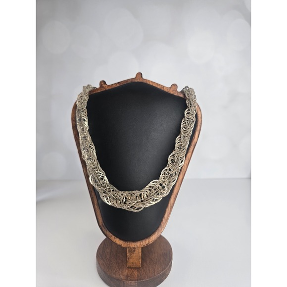 Unbranded Jewelry - Vintage Silver Tone Multi Strand Woven Mesh Bib Statement Necklace Hook Clasp